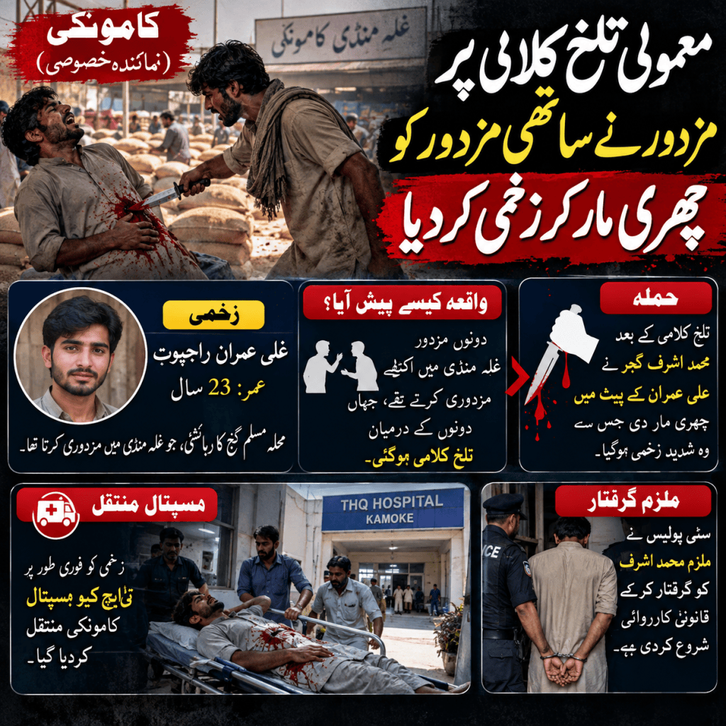 چھری کے وار سے مزدور زخمی